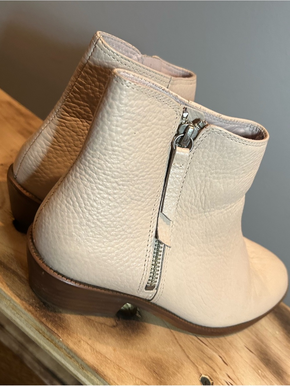 J. Crew Cream Leather Ankle Boot with Side Zip